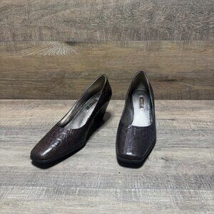 Ecco Brown Croc Embossed Leather Pump Women's Size EU 38